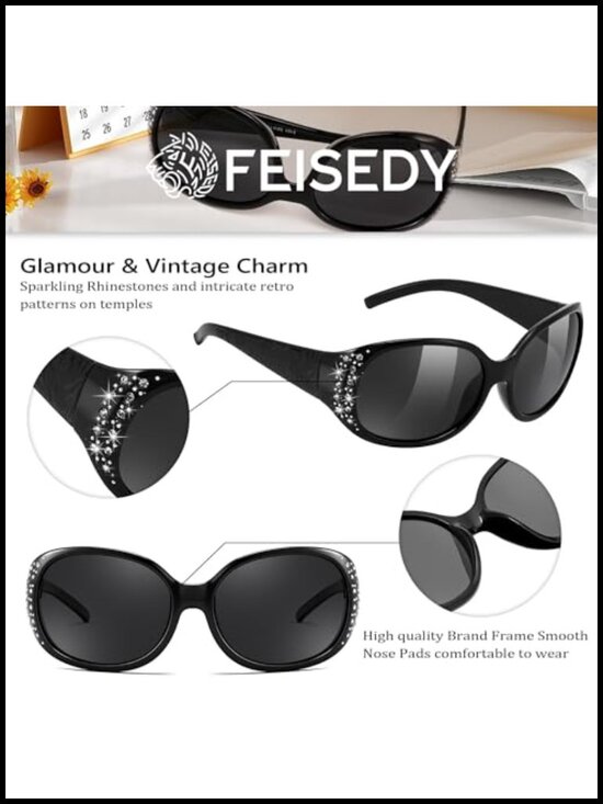 Wrap Around Polarized Sunglasses Rhinestone Design UV400 Protection main image 4